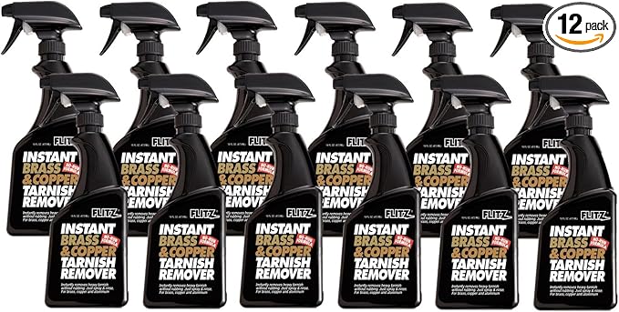 Flitz Instant Brass and Copper Tarnish Remover - 16oz Bottle of USA-Made Organic Rust Remover Spray (No-Rub) - Removes Stains & Oxidation from Glass & Aluminum - Brass Cleaners That Work (12 Pack)