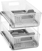 madesmart 2 Tier Organizer, Under Cabinet Storage with Pull Out Sliding Drawers, for Cleaning Supplies, Undersink, Sponges, Bottles & Bath, Adjustable Dividers & Pull Out Baskets, Grey