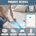 10 Jumbo Vacuum Storage Bags with Electric Pump, Vacuum Seal Bags for Clothing Space Saver Compression Storage Bag Large for Clothing Travel Comforters Blankets Pillows Bedding Duvets Clothes