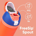 Owala Kids FreeSip Insulated Stainless Steel Water Bottle with Straw for Sports, Travel, and School BPA-Free Sports Water Bottle, 16 oz, Blue Citrus