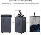 DOKEHOM 90L X-Large Laundry Basket with Removable Wash Bag on Wheels, Collapsible Rolling Laundry Hamper, Foldable Clothes Organizer, Folding Washing Bin (Grey)