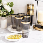 LIYH 100 Pcs Gold Plastic Cups - 16 oz Clear Black and Gold Rim Plastic Wine Cups Big Size Fancy Disposable Wine Glasses Party Cup Beverage Drinking Cup for Party & Wedding