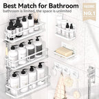 YASONIC Shower Caddy, 6 Pack Large Capacity shower organizer with Soap Holder and 12 Hooks, Rustproof Shelves for Inside Shower, No Drilling&Sleek Bathroom Organizers and Storage White