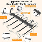 Pants Hangers Space Saving - 2 Pack Closet Organizer and Storage Jean Hangers, Stainless Steel Anti-Slip Clothes Hanger Scarf Holder for Pants Jeans Leggings Trousers Pant Rack, Black