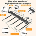 Pants Hangers Space Saving - 4 PCS Closet Organizer and Storage Jean Hangers, Stainless Steel Anti-Slip Clothes Hanger Scarf Holder Pants for Jeans Leggings Trousers Rack for Back to School, Black