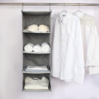 Hanging Closet Organizer, Easy Mount Collapsible 4-Shelf Camper Closet Wardrobe Hanging Storage Shelves, Folded Clothes Towels Handbag Shoes Accessories Storage, Linen Cloth, Gray