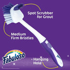 Fabuloso Tile Brush with Spot Scrubber, Long Bathroom Cleaning Brush with Medium Bristles, Shower Scrubber with Hanging Hole for Tile, Grout, Tubs, Floors and Bathroom Walls, 11 Inch