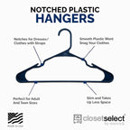 Closetselect Plastic Hangers 50 Pack - Space Saving Clothes Hangers, Made in USA, Durable & Strong Plastic Shirt & Coat Hanger with Notches & Shoulder Grooves, Non-Slip Hangers | Blue Sapphire