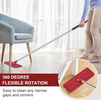 Hands-Free Mop and Bucket Set with 3 Washable Pads, Wet/Dry Floor Cleaning System, Red/Black