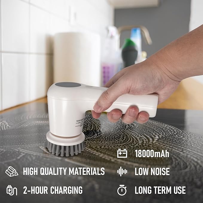 Electric Spin Scrubber,Cordless Cleaning Brush Scrubber for Home, IPX7 Waterproof with 5 Replaceable Brush Heads