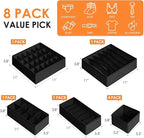Drawer Organizer Clothes, 8 Pack Dresser Organizer Bins for Baby Clothes, Underwear Sock, Fabric Closet Organization and Storage Dividers for Nursery Bedroom (48 Compartments, Black)
