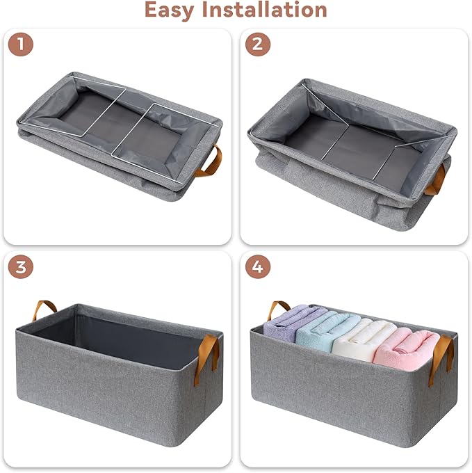 SNWDN 6 Pack Closet Cloth Storage Bins for Shelves,Large Storage Baskets for Shelves, Fabric Bins for Closet organization with Handles（Grey 17''L x 12''W x 10''H）