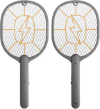 Electric Fly Swatter 2 Pack (Black & Gray), High-Voltage Bug Zapper Racket for Mosquitoes & Flies, Safe Protective Mesh, Indoor/Outdoor AA Batteries Required, Not Included