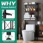 Kalrin Over The Toilet Storage with X Shape Side Guardrail, 3-Tier Over Toilet Storage Rack with Drain Basket, Freestanding Bathroom Organizer for Balcony Laundry, Pure Black