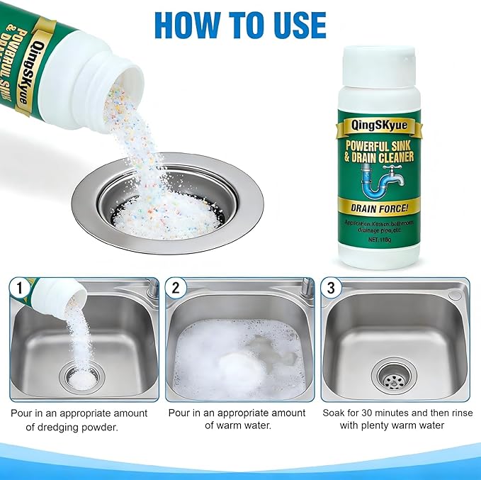 2 Pack Pipeline dredging agent, Drain Clog Remover Powder: Sink Drain Cleaner Unscented Fast Foaming for Kitchen, Bathroom Pipes & Floor Drains | for Routine Home