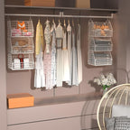 PUPPYCUTE Hanging Closet Organizer and Storage, Clothes Hanging Shelves Wire Baskets for Clothing Sweaters Purse Handbags Shoes White 3 Tier