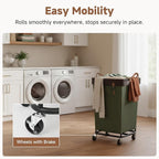 StorageWorks 160L Laundry Basket with Wheels, Large Rolling Hampers for Clothing Organizer, Dirty Clothes Basket for Hotel, Home, Closet, Dorm, Green