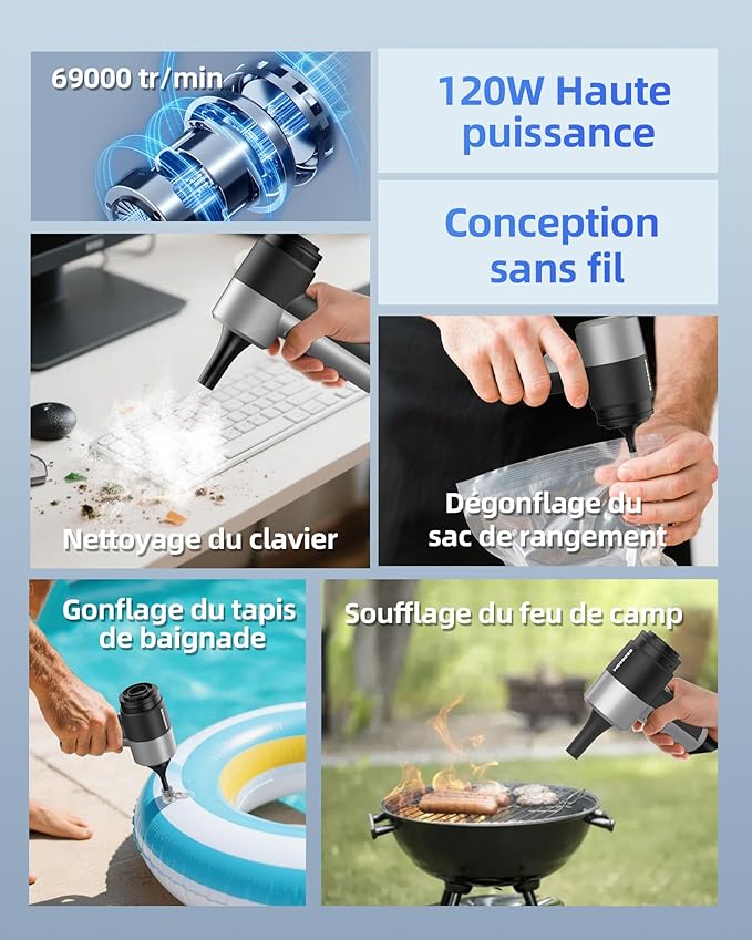 Mini Car Vacuum with 17000Pa High Power Suction,Portable Handheld Vacuum Blow & Suction,4 in 1 Cordless Small Vacuum Cleaner for Car,Home,Office,PC.Air Duster for Quick Cleaning of Small Areas