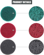 Glarks 16Pcs 4 Inch Drill Power Brush Tile Scrubber Scouring Pads Cleaning Kit with 4 Inch Disc Pad Holder for Bathroom & Kitchen Cleaning, 3 Different Stiffness (Red, Gray, Green)