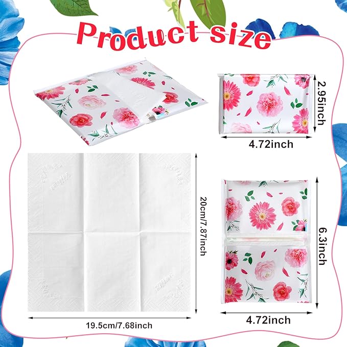 24 Packs Travel Size Tissue Pocket Slim Pack Facial 3 Ply Wallet Size Pocket Tissues for Travel Wedding Party Favors, 6 Styles(Colorful Flower)