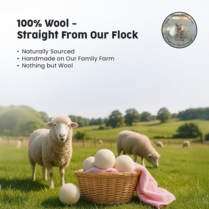 Scalise Family Sheep Farm Wool Dryer Ball by Scalise Family Sheep Farm – Reusable Dryer Balls Wool for Faster Drying & Less Static – Eco-Friendly, Chemical-Free