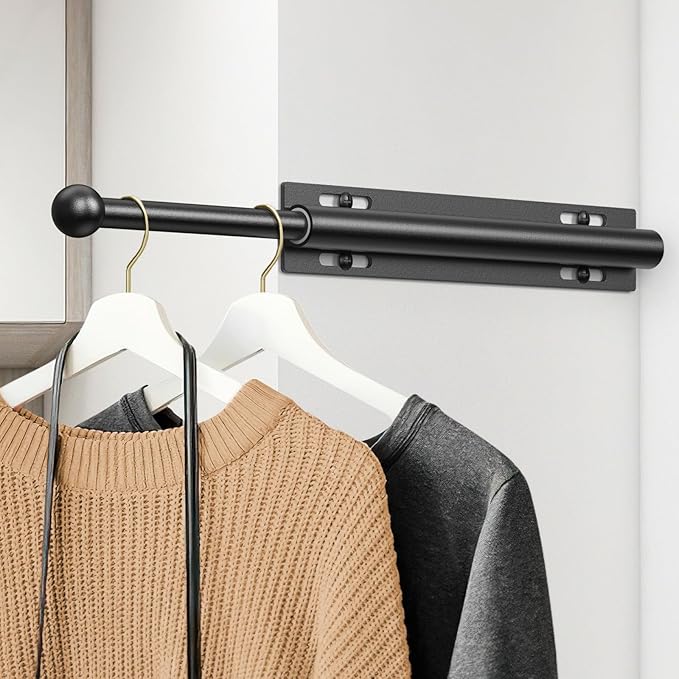 Supforce Valet Rod for Closet Pull Out, Retractable Slide Out Valet Rod Closet Organization, 12" Aluminum Valet Clothing Hanger Rods Perfect for Suits, Freshly Pressed Clothes, Black