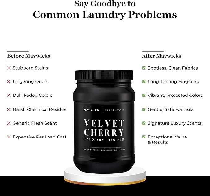 Luxury Laundry Detergent Powder (Velvet Cherry) 32 Oz – Concentrated for Tough Stains and Odors, For All Washing machine types – Gentle on Fabrics