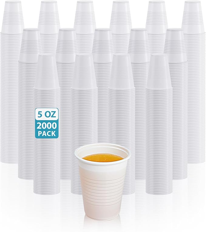 Lilymicky 2000 PACK 5 oz White Plastic Cups, 5 Ounce Disposable Plastic Bathroom Cups for Tasting, Drinking