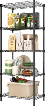HOMEFORT Storage Shelves, 5-Wire Shelving, Metal Shelving Unit,Small Wire Shlving Rack for Kitchen, Pantry, Bathroom, Black, 16.5" W x 11.4" D x 47" H