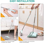 XXXFLOWER Broom and Dustpan Set with Cleaning Teeth, 55" Long Handle Indoor Sweeping Combo for Home Office Kitchen, Bluish Green