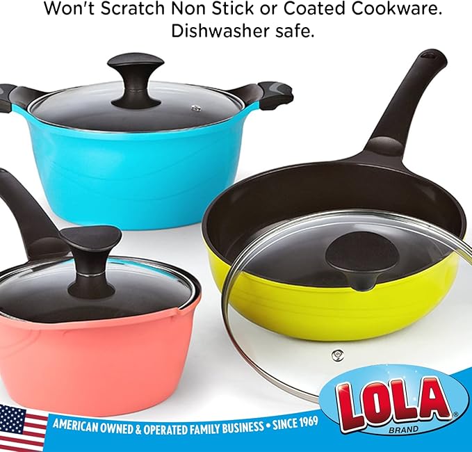 LOLA Plastic Mesh Scouring Pads - 3 Pack, 3.375" x 1.25", Non-Scratch Dish Scrubbers to Clean Dishes, Assorted Colors - Red, Blue & Yellow