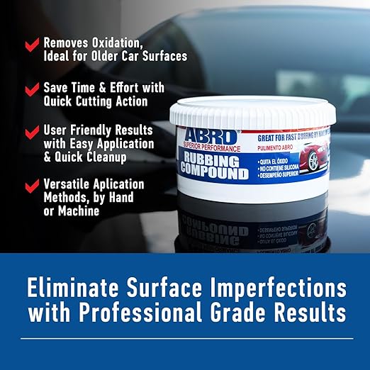 ABRO Superior Performance Automotive Rubbing Compound for Oxidized Finishes, Buff, Shine, Smooth, & Clean, Scratch Remover for Vehicles, Boats, & Bikes - 10 oz.