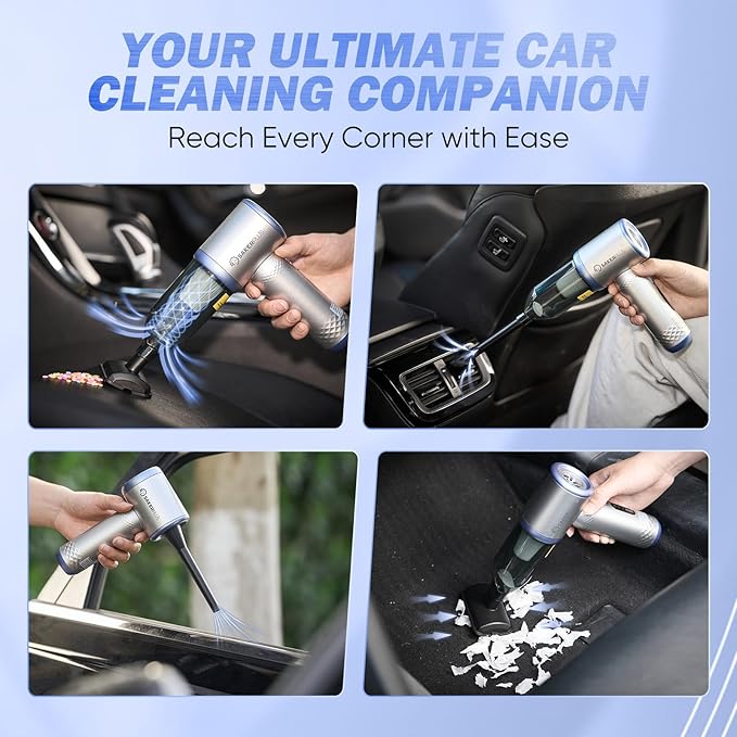 Mini Vacuum Cleaner, 3 in 1 Cordless Handheld Vacuum Cleaners, 18000Pa High Power Car Vacuum Cleaner with Brushless Motor,Adjustable Car Vaccum Portable Cordless for Cars,Desktop-Blue