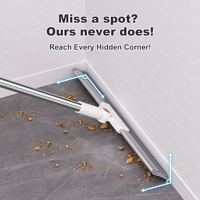 Squeegee Broom for Floor, 18" Heavy Duty Floor Squeegee with Rubber Scrubbing Teeth, 2-in-1 Silicone Magic Broom for Pet Hair, Dust, Water, Tile and Carpet, 61" Long Handle Air Broom for Glass