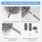 Microfiber Feather Duster 5-in-1 Kit with Extension Pole, Washable Cleaning Duster Set with 3 Duster Heads, Cobweb Duster, Corner Brush, 100'' Extendable Long Duster for High Ceilings, Fans, Furniture