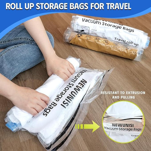 12 Pack Vacuum Storage Bags, Compression Bags for Travel, Roll Up Reusable Travel Space Saver for Luggage, Camping, and Storage (No Vacuum or Pump Needed).