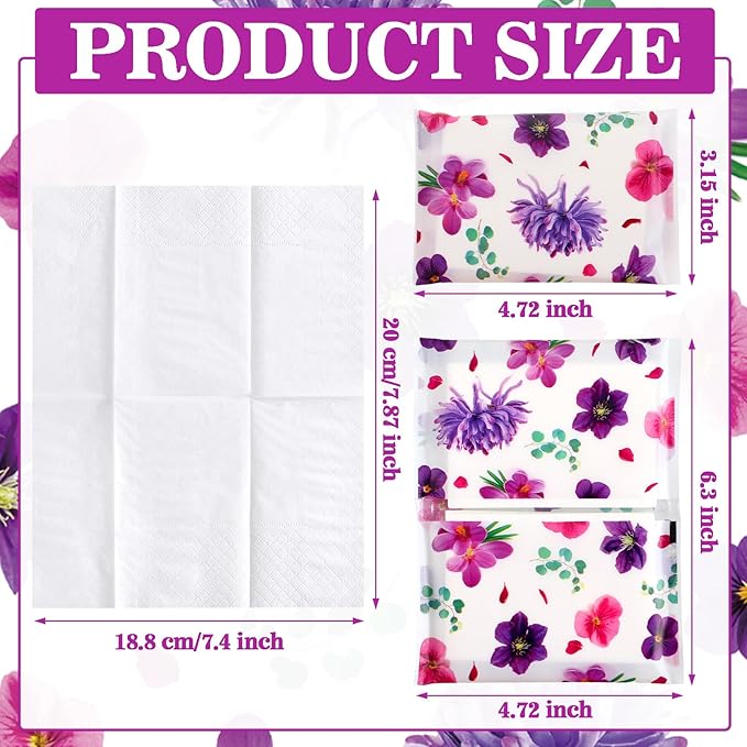 PerKoop 100 Pack Pocket Tissues Travel Slim Packs Small Facial Tissues Wallet Size Toilet Paper for Travel Guest Wedding Supplies, 4 Styles(Colorful Floral)