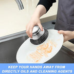 2Pcs Stainless Steel Wool Scrubber with Handle, 4 Replacement Steel Scrubber Wool Pads，Stainless Steel Scrubber for Cleaning Cast Iron, Dishes, Kitchen Pots, Pans, Grills, Stoves, Sink