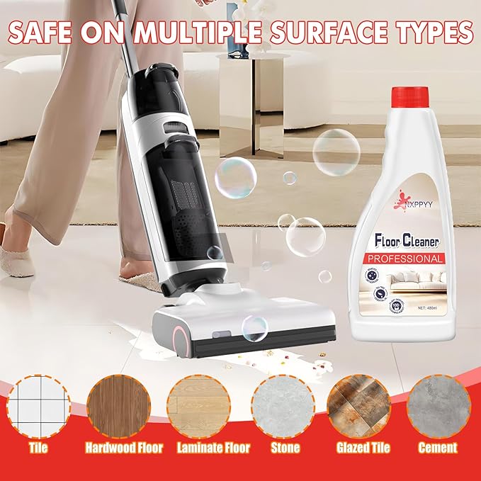 Floor Cleaning Solution Compatible with Roborock Q5/Q7/Q8/S7/S8/Qrevo Series, All Robot Vacuums & Wet Dry Vacuum, Floor Cleaner for Mopping, 4 Bottle Floor Cleaner Refill