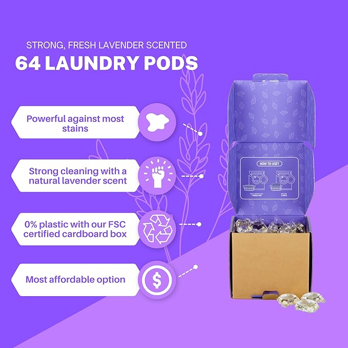 Greenseedz Laundry Pods, Fresh Lavender Scent, 64 Pacs, Eco Friendly, Powerful Clean, Skin Friendly, Biodegradable, HE Compatible