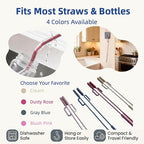2-in-1 Dual-Head Straw Brush, Premium Silicone Cleaning Brush for Straws & Lid Gaps, Long Flexible for Tumblers & Bottles, Non-Slip Handle, No-Scratch, 2 Pack (6mm & 9mm), Durable & Reusable (Cream)