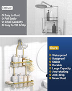 YASONIC Shower Caddy Hanging, Never Rust Shower Organizer Hanging, Aluminum Shower Racks for Inside Shower with Hooks for Razor, Bathroom Organizers and Storage with Soap Holder, Gold