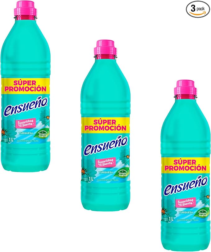 ENSUEÑO Turquesa Fabric Softener, Plant-Based Softness, 1L, Pack of 3