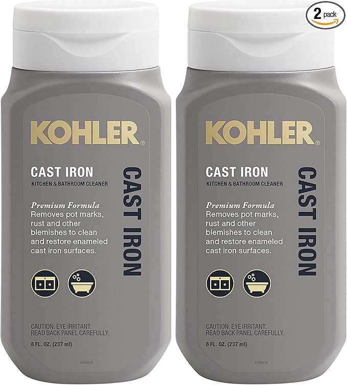 KOHLER K-23725-NA Cast Iron Cleaner, For Kitchen and Bathroom, 8 oz Bottle, Non-abrasive Cream-based Cleaner (Pack of 2)