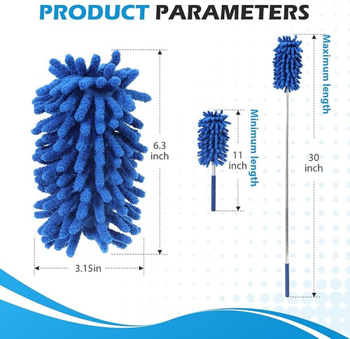 12 Pack Microfiber Dusters for Cleaning, High Duster with Extension Pole, Long Handled Feather Dusters, Household Cleaning Supplies for Ceiling, Car, Furniture, Fan, Sofas(Blue)
