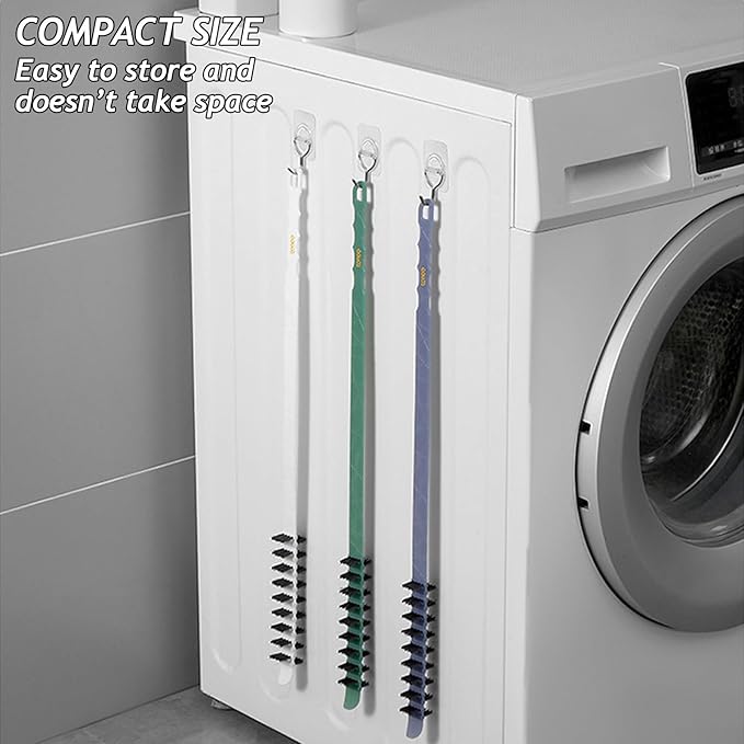 3 Pack Washing Machine Cleaning Brush, Crevice Brush & Drum Washing Machine Cleaner - Long Coil Brushes with Stiff Bristles (3Pcs Green)