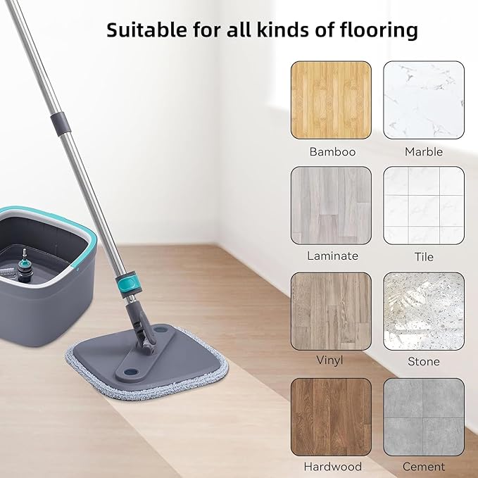 True & Tidy® 6-Pack 9 inch Extra Thick Microfiber Pad Refill for SPIN-800 TrueClean Mop & Bucket Square, Compatible with M16 and Most Square Spin Mop and Bucket, Machine Washable up to 100x