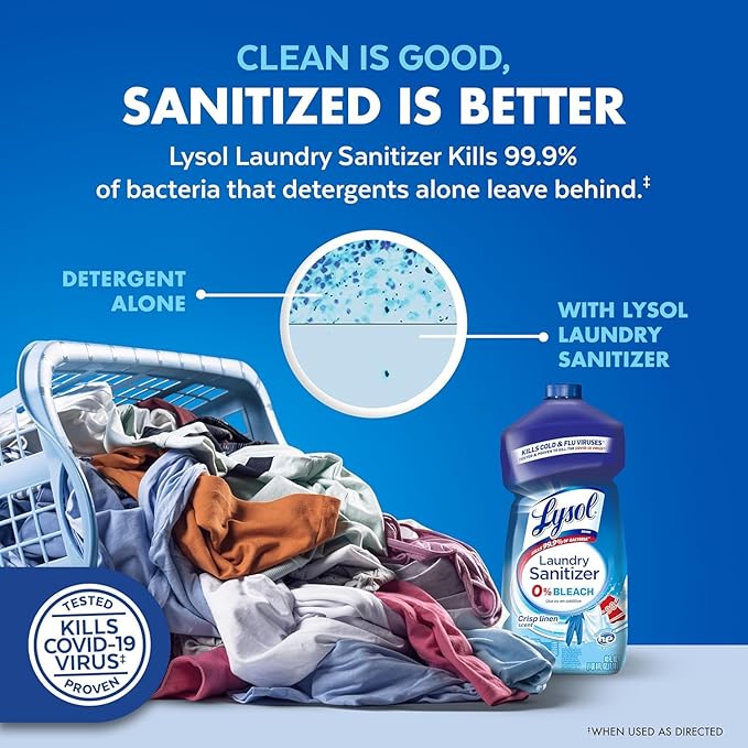 Lysol Disinfectant Laundry Sanitizer, Laundry Detergent Additive, Color Safe Bleach Alternative, Laundry Odor Eliminator, Kills Bacteria & Viruses, Crisp Linen Scent, 40 fl oz (pack of 4)