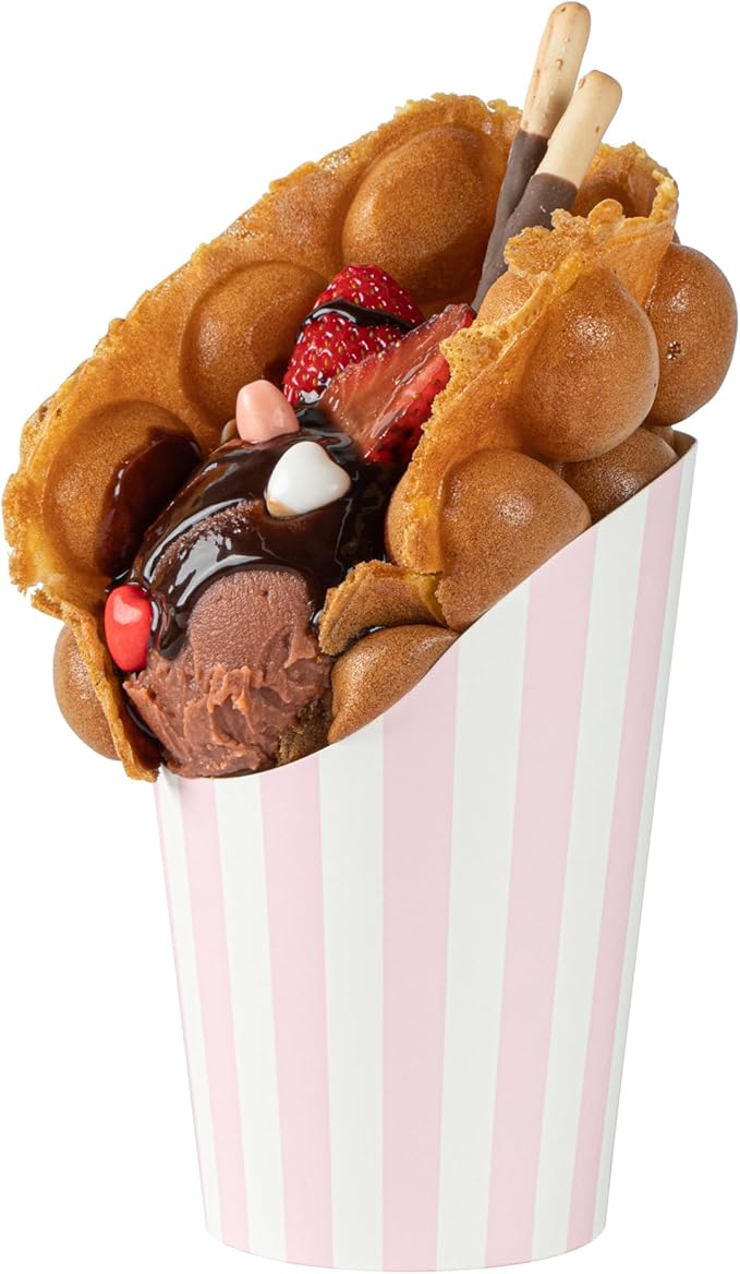 Restaurantware Bio Tek 12 Ounce French Fry Containers 100 Disposable Charcuterie Cups - Incline Design Round Striped Paper French Fry Cups Stackable For Waffles Chips or Popcorn