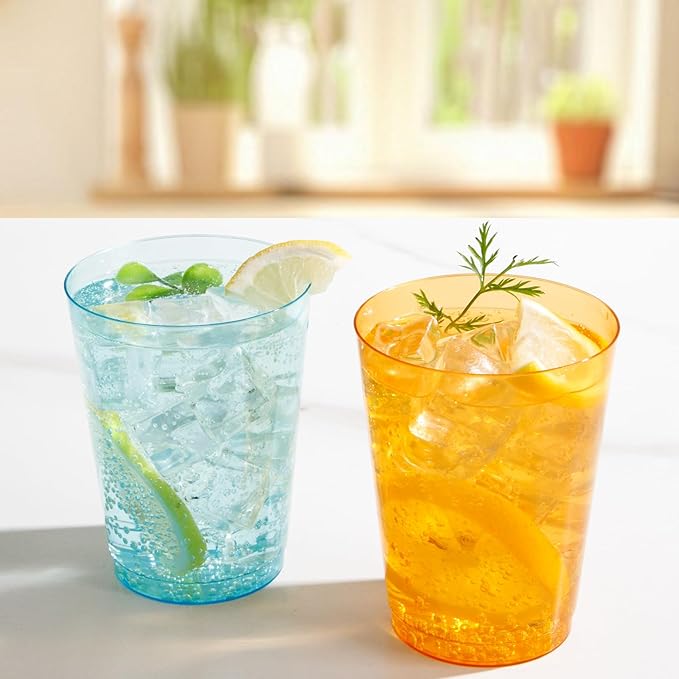 DaYammi 100 Pack Colorful Plastic Cups 10 Oz Disposable Cups Neon Glowing Plastic Party Cup, Assorted Neon Colors for Wedding Wine Glasses Heavy Duty Disposable Tumblers Drinking Cocktail Glasses